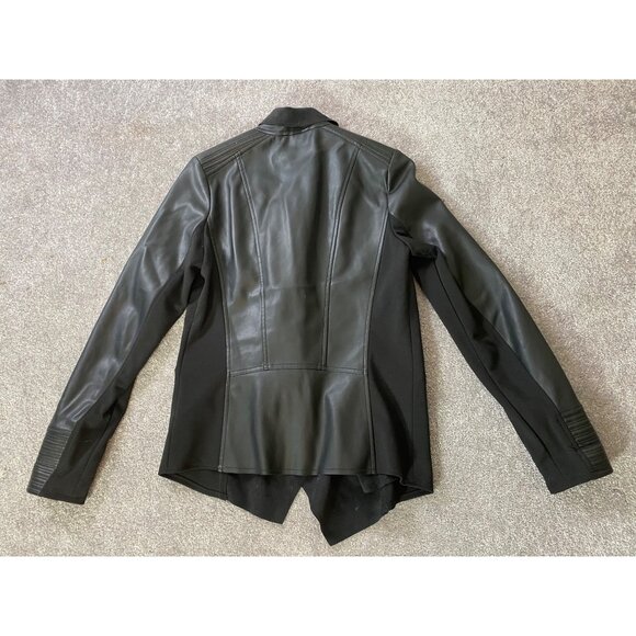 Wallis Black Faux Leather Waterfall Blazer Jacket Zipper Details Size 6 - Picture 2 of 11